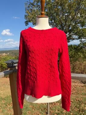 J Crew Bright Red Cable Knit Crewneck Sweater Women’s Size Small